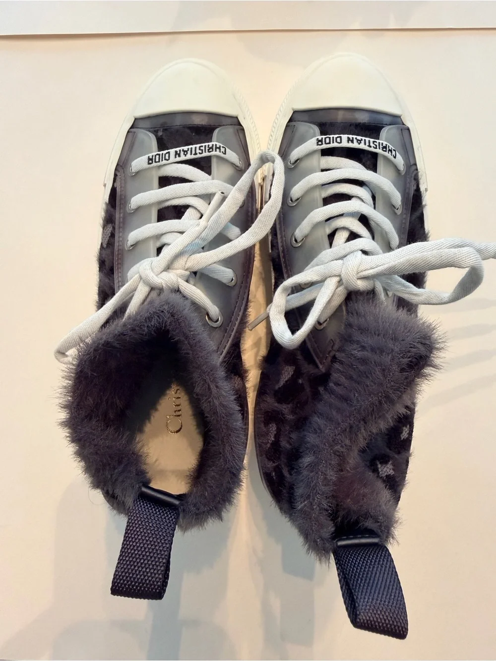 Christian Dior Grey Cheetah Sneakers with fur on top